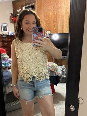 NWT LC Lauren Conrad crochet sequin tank top